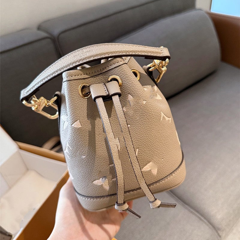 Genuine Leather Trendy Bucket Arrival Fashionable Drawstring Handbag Women'S Bag Old Flower Single Shoulder Light Luxury Crossbody Bag Vintage All-Match - Image 2