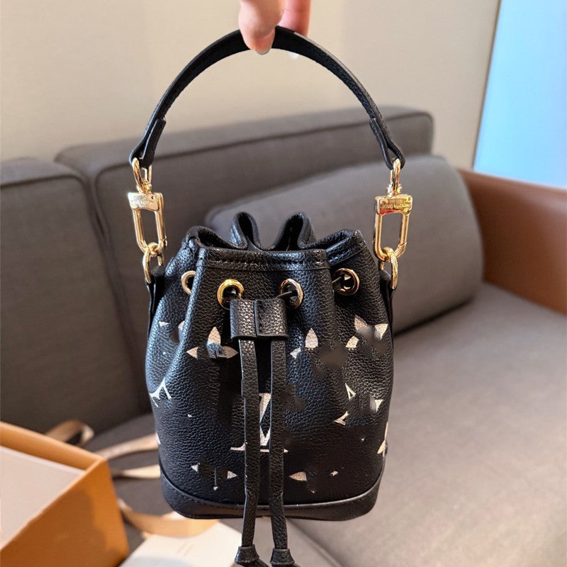 Genuine Leather Trendy Bucket Arrival Fashionable Drawstring Handbag Women'S Bag Old Flower Single Shoulder Light Luxury Crossbody Bag Vintage All-Match - Image 1