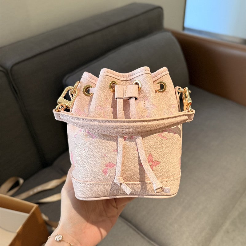 Genuine Leather Trendy Bucket Arrival Fashionable Drawstring Handbag Women'S Bag Old Flower Single Shoulder Light Luxury Crossbody Bag Vintage All-Match - Image 5