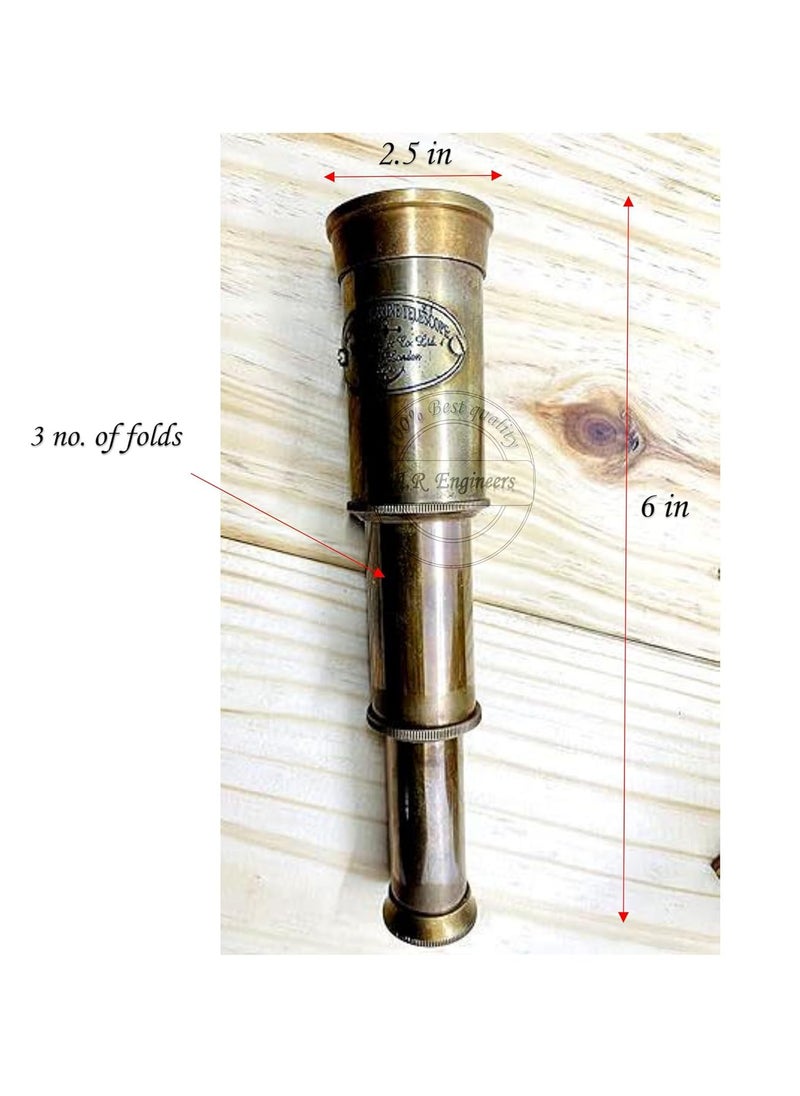 Generic Antique Brass Finish 6 Handheld Telescope Foldable Nautical Gift Navy Gift Upto 4X Magnification Gift for Kids him dad  - Image 2