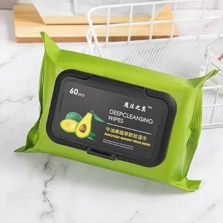 Avocado Moisturizing Deep Cleasing Wipes Makeup Remover Facial Wipes Cucumber Vitamin E Makeup Remover Wipes Hydrating Refreshing Soothing Makeup Wipes pack of 1 - Image 1