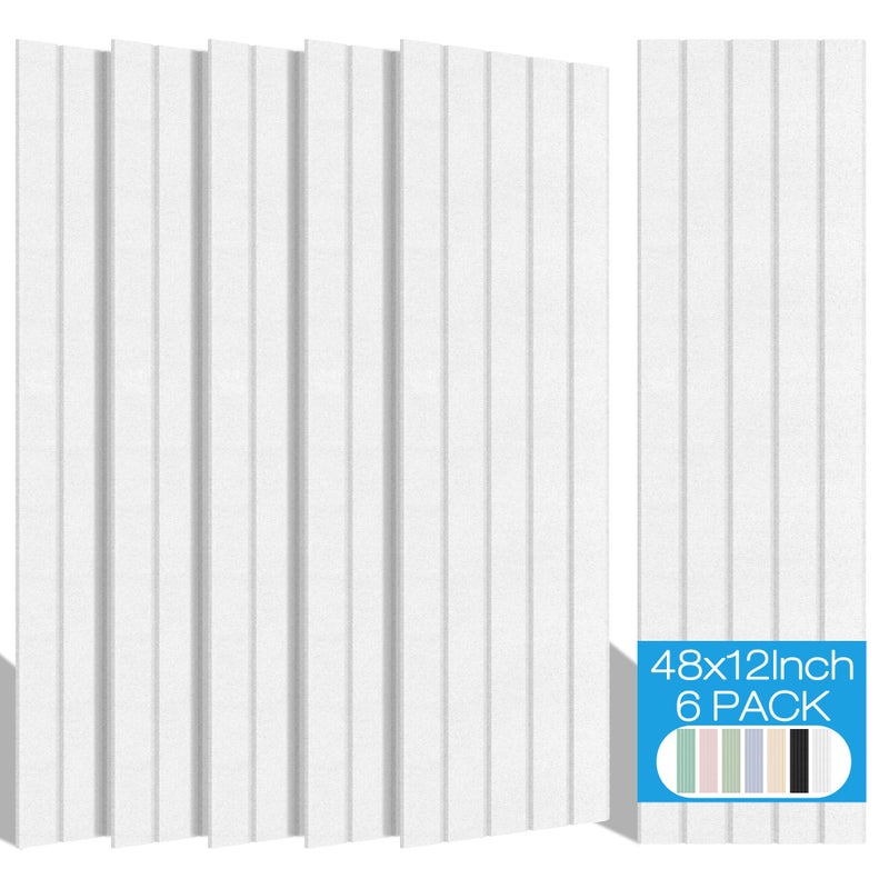 BUBOS Large Acoustic Panels, 6 Pack 48x12 Inch SoundProof Panels for Walls, Self Adhesive Acoustic Wall Panels, Decorative Sound Panels for Home Studio Office (White 02) - Image 1