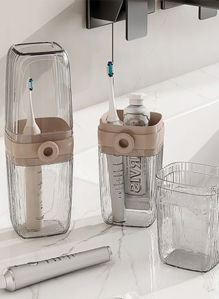 صندوق فرشاة أسنان بلاستيكي، كوب تخزين محمول قابل لإعادة الاستخدام للتخييم أثناء السفر، كوب غسول فم للسفر لمعجون الأسنان، فرشاة الأسنان، فرشاة المكياج، ماكينة الحلاقة