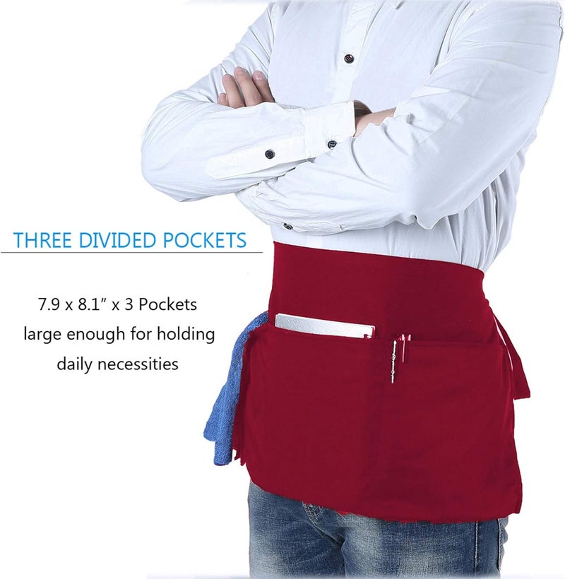 BOHARERS Waist Apron with 3 Pockets - Black Waitress Waiter Server Short Aprons - Image 5