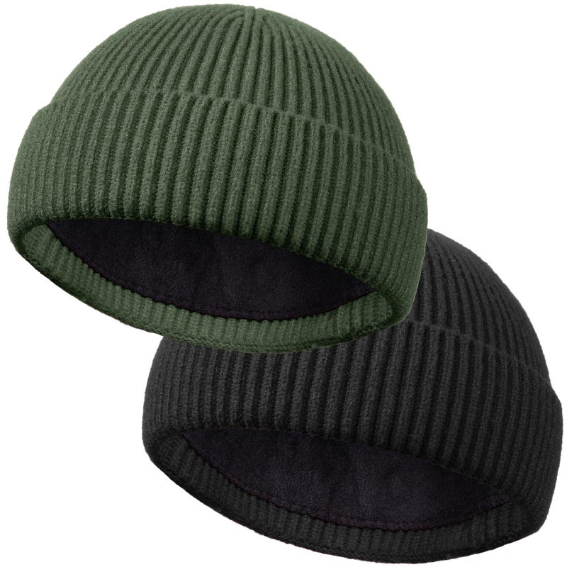 ROYBENS 2PCS Wool Short Fisherman Beanie for Men Women, Cuff Knit & Fleece Lined Swag Winter Warm Hat Soft Beanies Skull Cap Unisex - Image 1