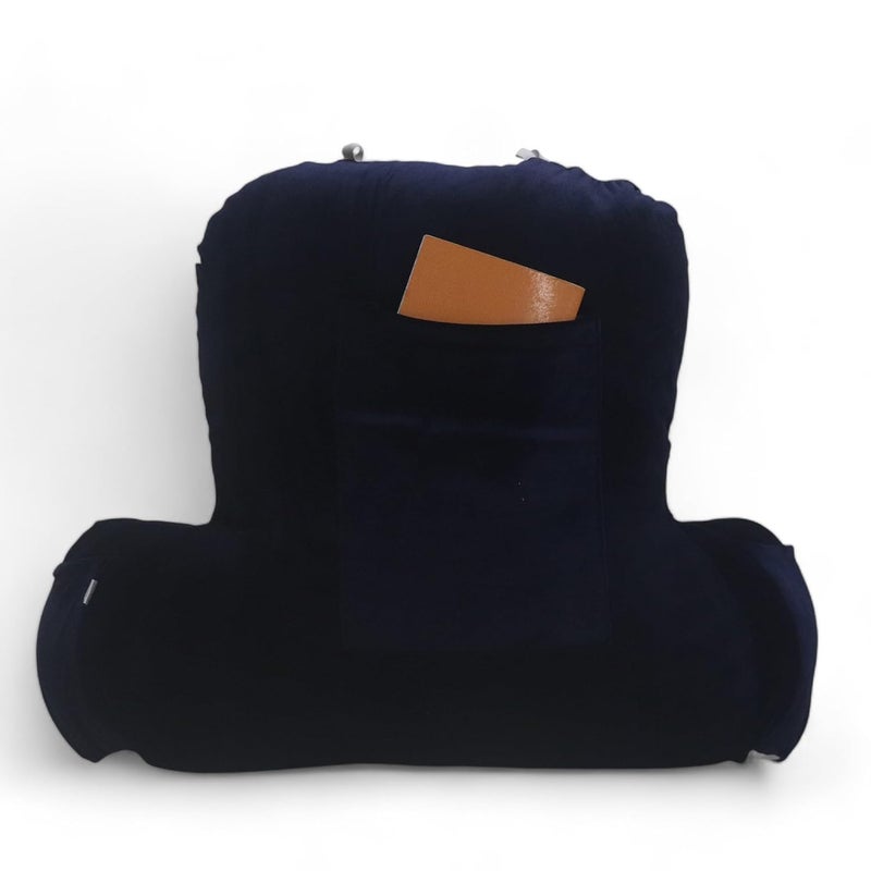 COOZLY Backrest Pillow Reading Pillow Bed Support Pillow with High Armrests Strechable Velvet Removable Cover Navy - Image 4