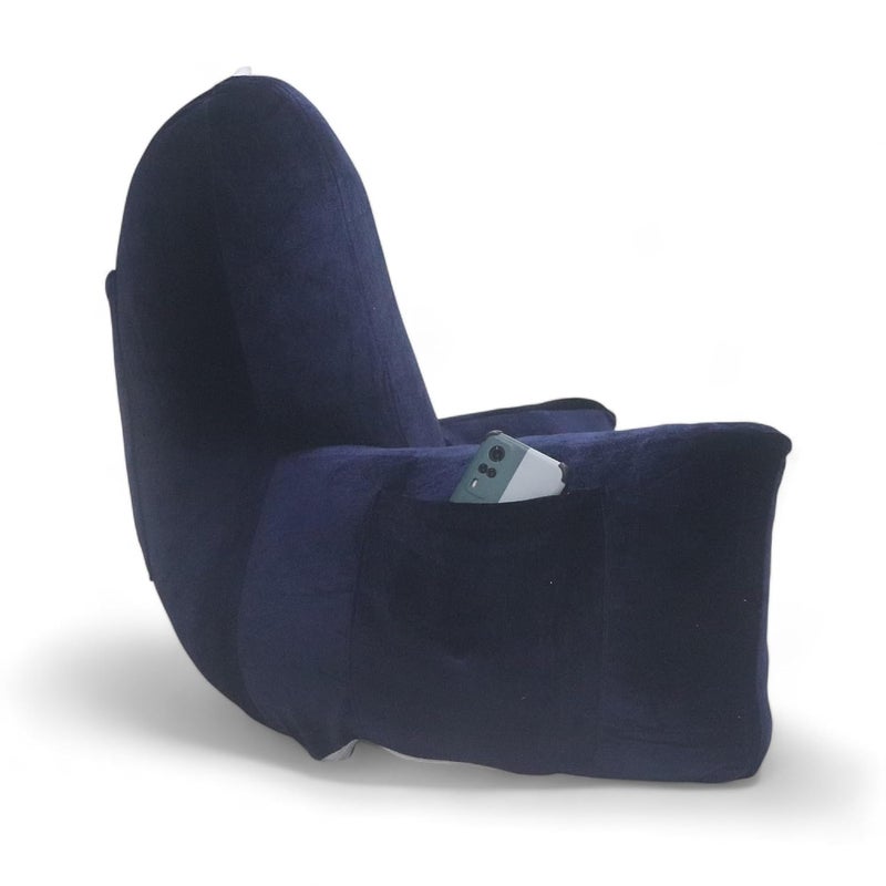 COOZLY Backrest Pillow Reading Pillow Bed Support Pillow with High Armrests Strechable Velvet Removable Cover Navy - Image 1