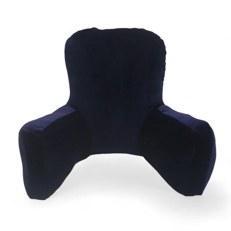 COOZLY Backrest Pillow Reading Pillow Bed Support Pillow with High Armrests Strechable Velvet Removable Cover Navy - Image 3