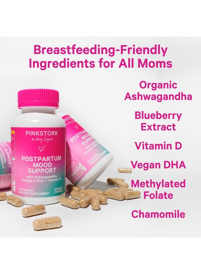 Pink Stork Postpartum Mood Support - Postnatal Hormone Balance for Women - Breastfeeding Friendly - Stress & Cognitive Support, New Mom Essentials - Ashwagandha, Chamomile, & Vitamin D, 120 Capsules - Image 3