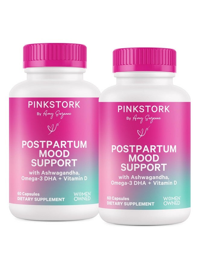 Pink Stork Postpartum Mood Support - Postnatal Hormone Balance for Women - Breastfeeding Friendly - Stress & Cognitive Support, New Mom Essentials - Ashwagandha, Chamomile, & Vitamin D, 120 Capsules - Image 1