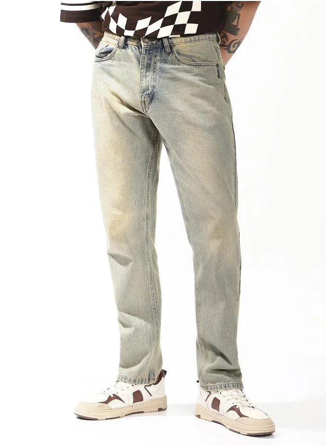 Hubberholme Straight Fit Indigo 100% Cotton Washed Woven Jean with Button Closure Full Length - Ideal for Streetwear - A Must-Have for Your Wardrobe!