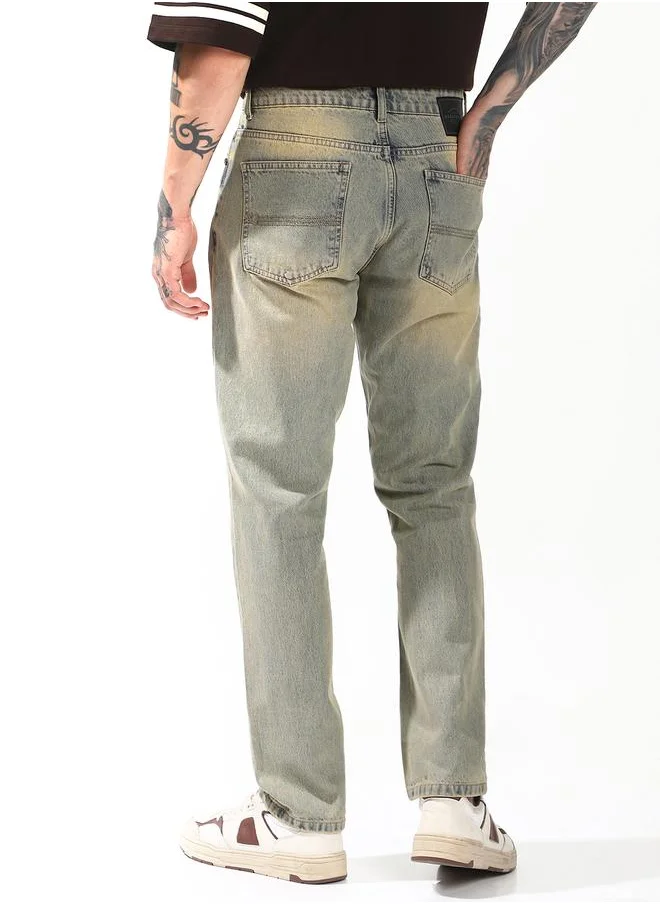 Hubberholme Straight Fit Indigo 100% Cotton Washed Woven Jean with Button Closure Full Length - Ideal for Streetwear - A Must-Have for Your Wardrobe!