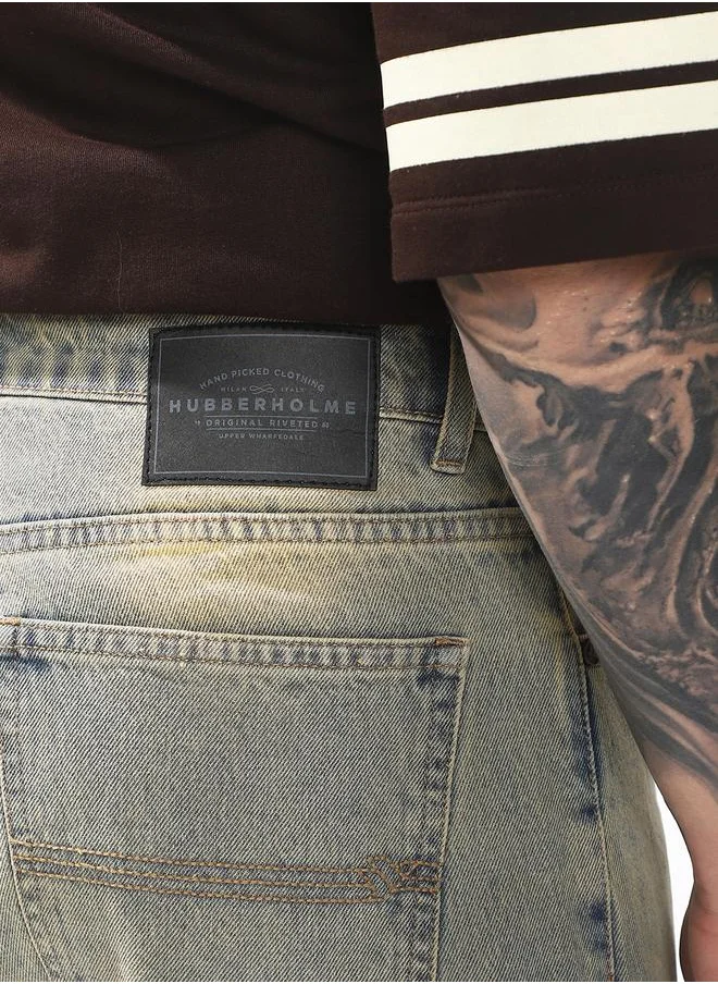 Hubberholme Straight Fit Indigo 100% Cotton Washed Woven Jean with Button Closure Full Length - Ideal for Streetwear - A Must-Have for Your Wardrobe!