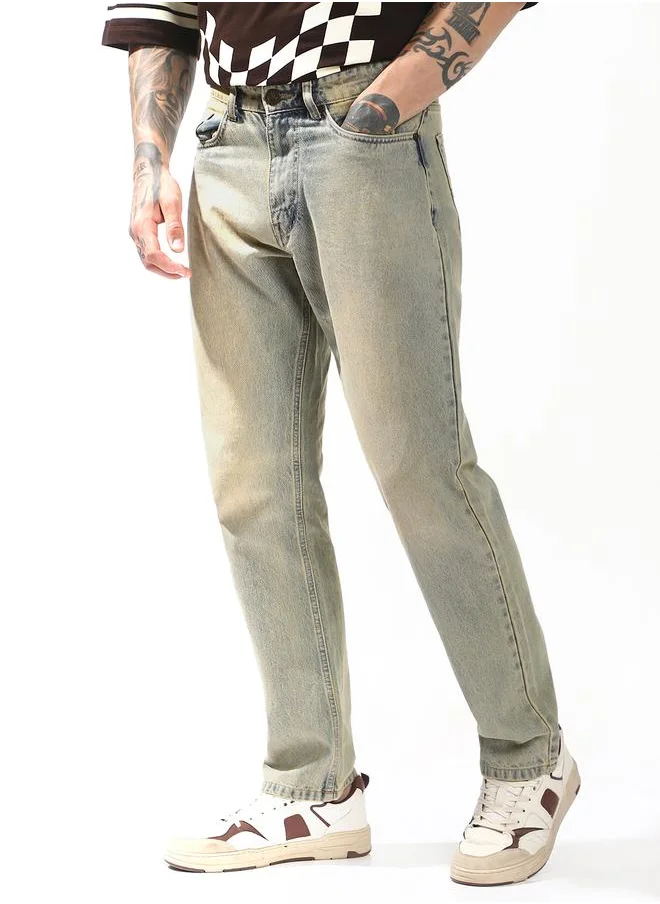 Hubberholme Straight Fit Indigo 100% Cotton Washed Woven Jean with Button Closure Full Length - Ideal for Streetwear - A Must-Have for Your Wardrobe!