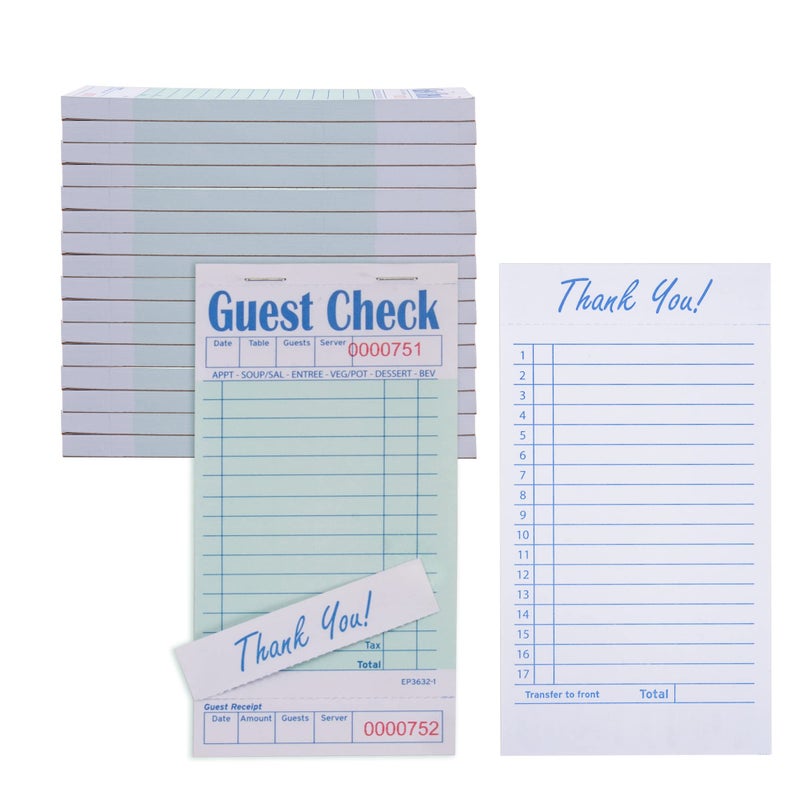 DGBDPACK Guest Check Pads EP36321 20 Pads Total 1000 Green Waitress Notepad Server Order Pads