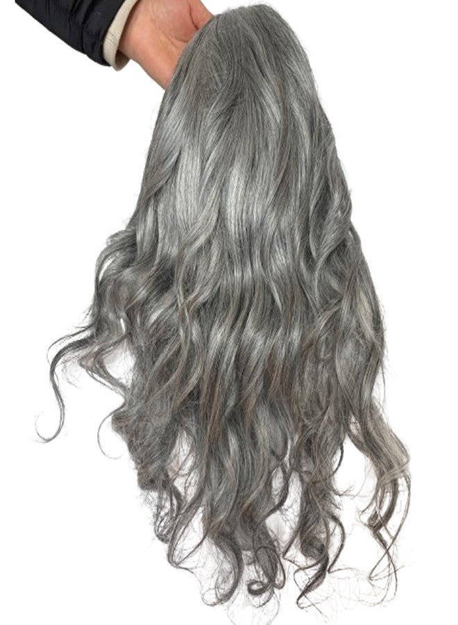Voloria 12" Long Hair Men's Toupee Natural Wave Hair Replacement System for Men 10"x8" Base Size 1B Black Color Real Human Hair Mixed 80% Grey Synthetic - Image 4