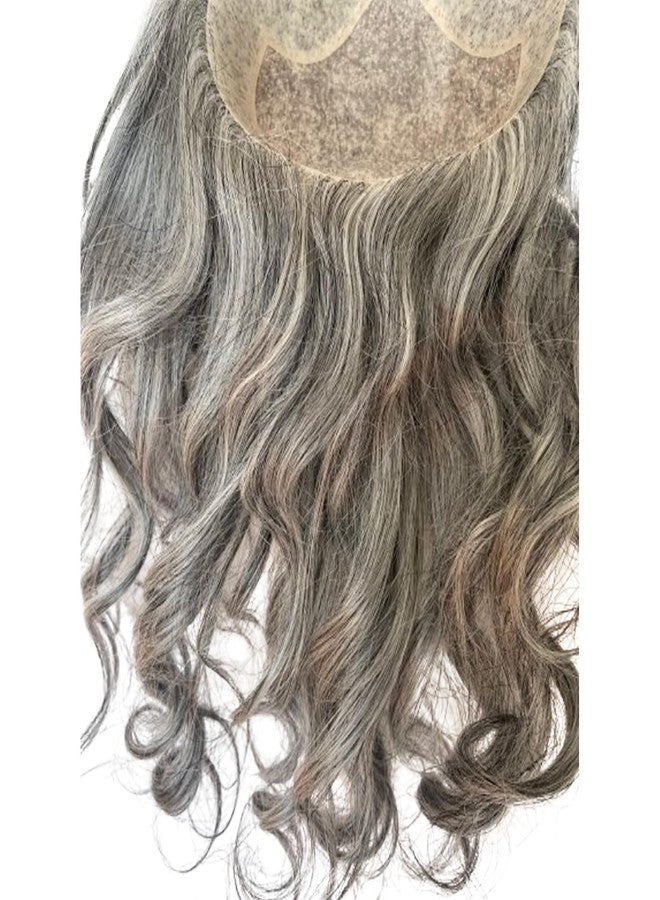 Voloria 12" Long Hair Men's Toupee Natural Wave Hair Replacement System for Men 10"x8" Base Size 1B Black Color Real Human Hair Mixed 80% Grey Synthetic - Image 5