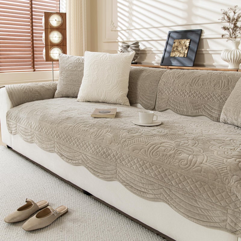 KaviKon Couch Cover Sofa Covers Washable Velvet Fleece Sofa Slipcovers for 3 Cushion Couch NonSlip Furniture Protector for Dog Pet L Shaped Recliner Sectional Couch Cover Taupe36X71Only 1 Pcs - Image 2