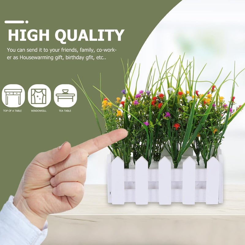 Artificial Flower Bonsai with Wooden Fence Set, 16 White and Mixed Color Breath Simulation Potted Plant for Porch and Room Decoration Random Color - Image 5