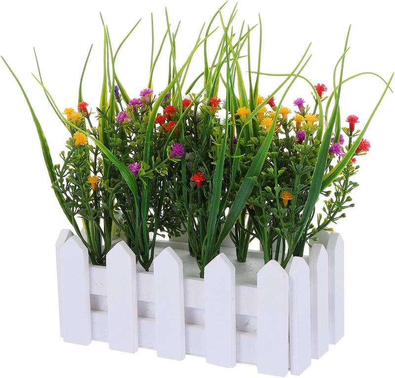 Artificial Flower Bonsai with Wooden Fence Set, 16 White and Mixed Color Breath Simulation Potted Plant for Porch and Room Decoration Random Color - Image 1