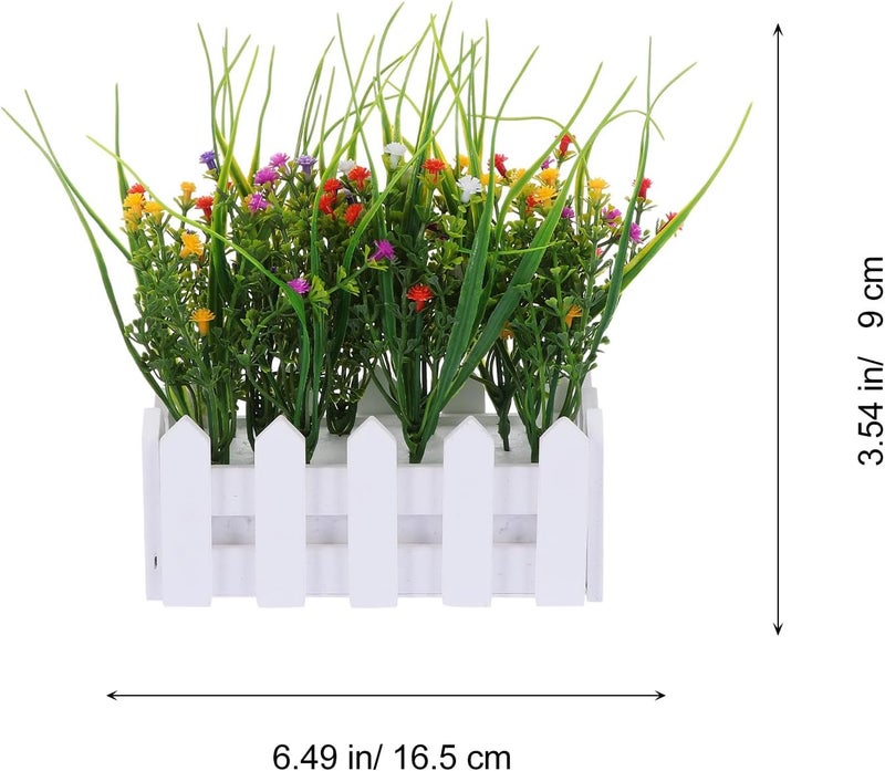 Artificial Flower Bonsai with Wooden Fence Set, 16 White and Mixed Color Breath Simulation Potted Plant for Porch and Room Decoration Random Color - Image 2