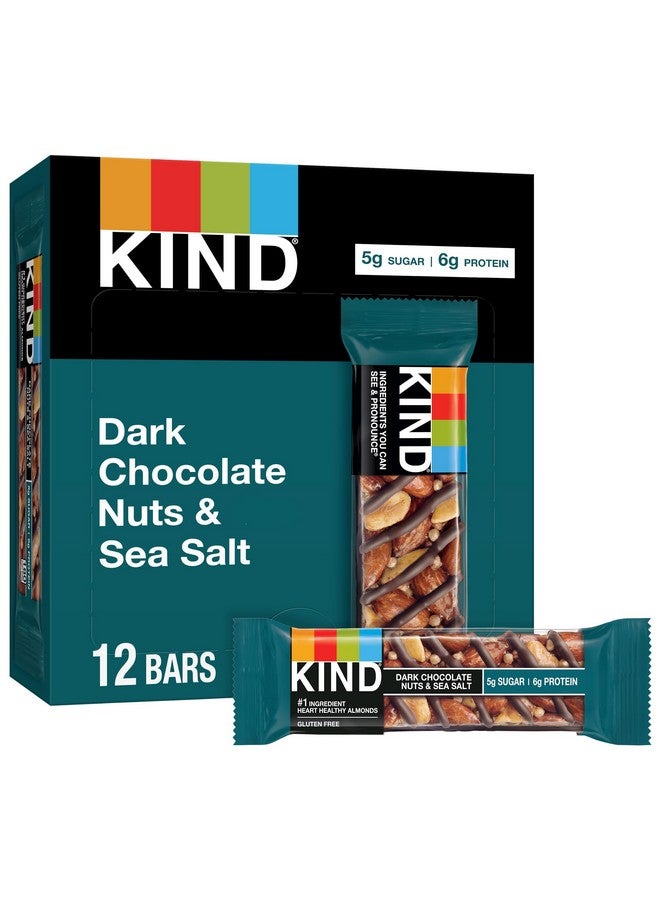 KIND Bars, Dark Chocolate Nuts and Sea Salt, Healthy Snacks, Gluten Free, Low Sugar, 6g Protein, 12 Count - Image 1