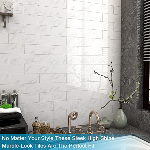 BeNice Peel and Stick Backsplash for Kitchen Tile,Peel and Stick Tiles for Walls Tile Stickers Waterproof Marble Tile Backsplash 3.85"x11.73"(16Tiles) Carrara White - Image 4
