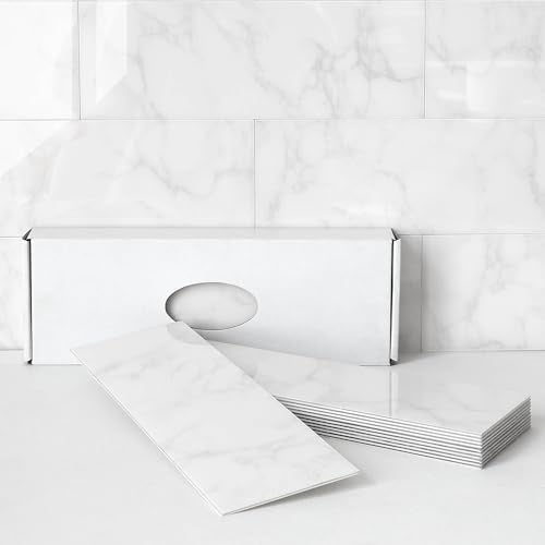 BeNice Peel and Stick Backsplash for Kitchen Tile,Peel and Stick Tiles for Walls Tile Stickers Waterproof Marble Tile Backsplash 3.85"x11.73"(16Tiles) Carrara White - Image 1