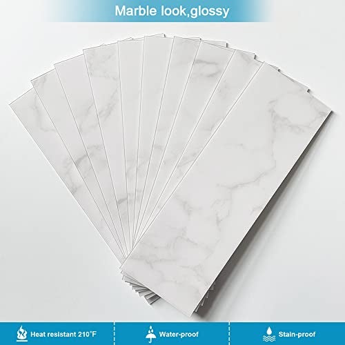 BeNice Peel and Stick Backsplash for Kitchen Tile,Peel and Stick Tiles for Walls Tile Stickers Waterproof Marble Tile Backsplash 3.85"x11.73"(16Tiles) Carrara White - Image 2