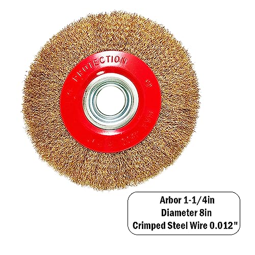 OSFTBVT 8in Bench Wire Wheel Brush | Coarse Crimped Steel Wire 0.012" with 1/2" 5/8" 3/4" 7/8" 1" Arbors for Bench Grinder Brass Coated Steel- 1pcs - Image 2