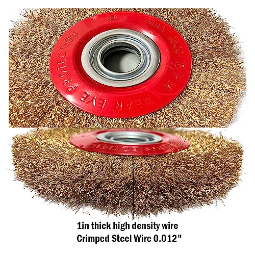 OSFTBVT 8in Bench Wire Wheel Brush | Coarse Crimped Steel Wire 0.012" with 1/2" 5/8" 3/4" 7/8" 1" Arbors for Bench Grinder Brass Coated Steel- 1pcs - Image 3