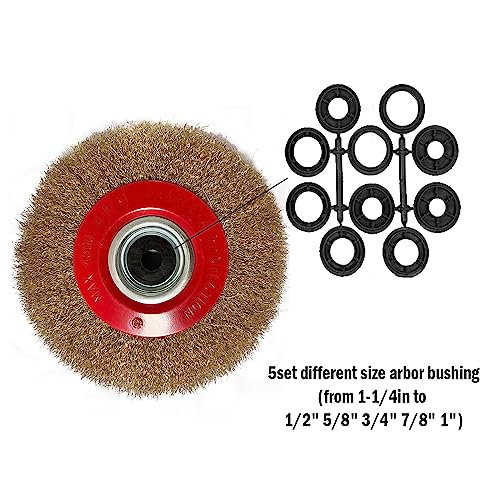 OSFTBVT 8in Bench Wire Wheel Brush | Coarse Crimped Steel Wire 0.012" with 1/2" 5/8" 3/4" 7/8" 1" Arbors for Bench Grinder Brass Coated Steel- 1pcs - Image 4