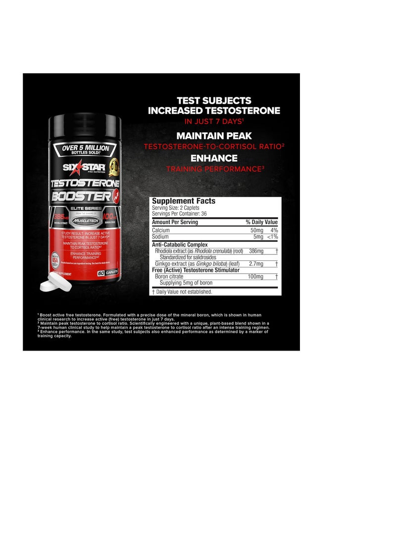 SIXSTAR Testosterone Booster for Men with Rhodiola Extract and Boron Citrate - Male Gym Workout Supplements for Muscle Growth, Stamina & Energy - 60 Pills - Image 2