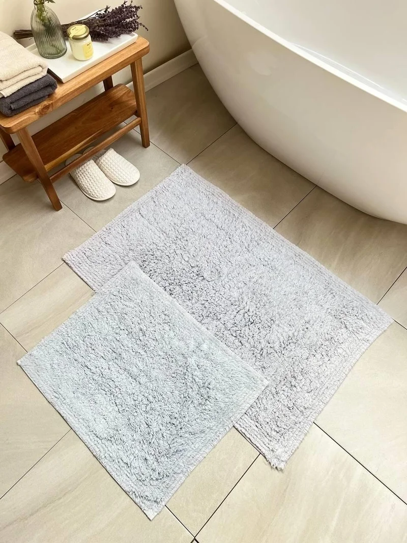 بلونيتي Lantau Natural Cotton 2-Piece Bathroom Mat Set 60X100+50X60 cm - Grey