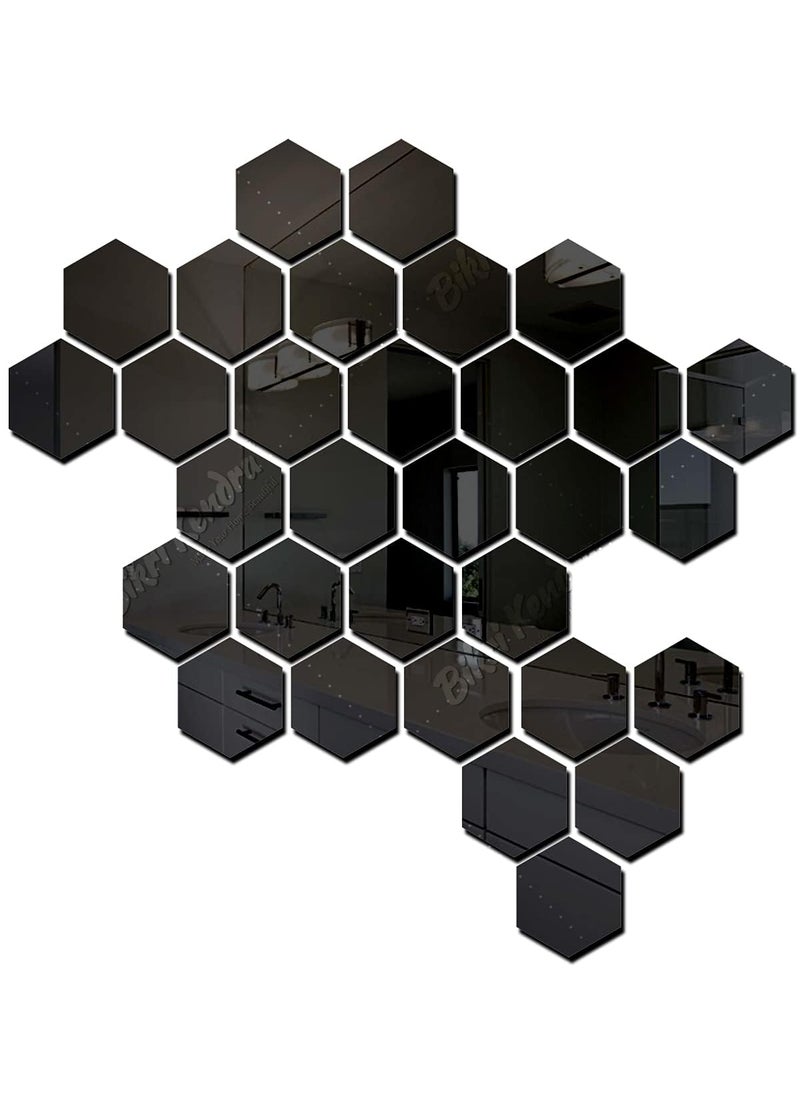 Bikri Kendra Bikri Kendra Ind 31 Hexagon Black Mirror Stickers for Wall Acrylic Mirror Wall Decor Sticker Wall Mirror Stickers Acrylic Stickers Wall Stickers for Hall Room Bed Room Kitchen 