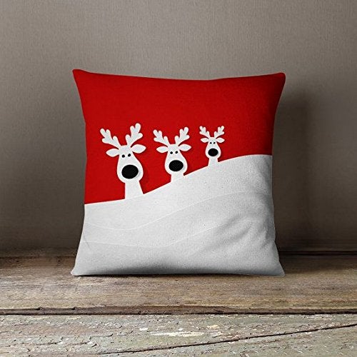 The Purple Tree Polyester Cute Reindeer Christmas Cushion with 3D Nose and Eyes, 16x16 Inches, Red, 1 Piece - Image 5