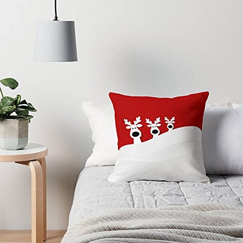 The Purple Tree Polyester Cute Reindeer Christmas Cushion with 3D Nose and Eyes, 16x16 Inches, Red, 1 Piece - Image 2