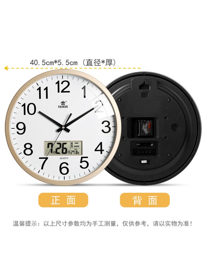 Power Tyrant King Clock Living Room Calendar Wall Clock Simple Round Wall Clock Bedroom Quartz Clock 40Cm Gold Bw24006A1 - Image 1