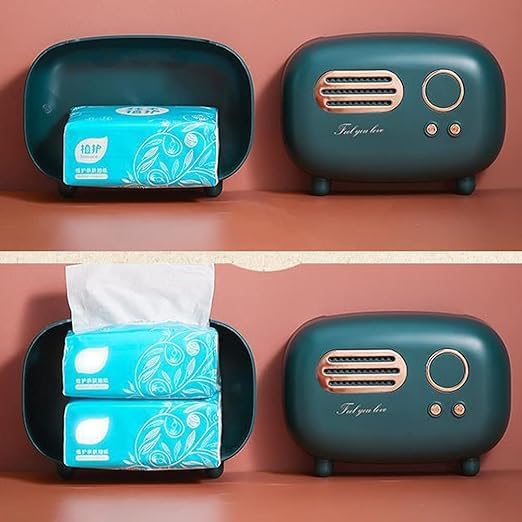 JAMBUVANTI Jenibri Radio Model Tissue Box Facial Tissue Box Napkin Organizer Vintage Paper Holder Paper Box Holder Desktop Decoration Tissue Holder Vanity Countertops face Napkin and Tissue Holder Green Radio - Image 3