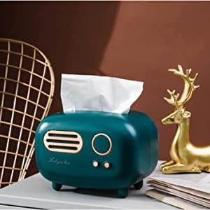 JAMBUVANTI Jenibri Radio Model Tissue Box Facial Tissue Box Napkin Organizer Vintage Paper Holder Paper Box Holder Desktop Decoration Tissue Holder Vanity Countertops face Napkin and Tissue Holder Green Radio - Image 1