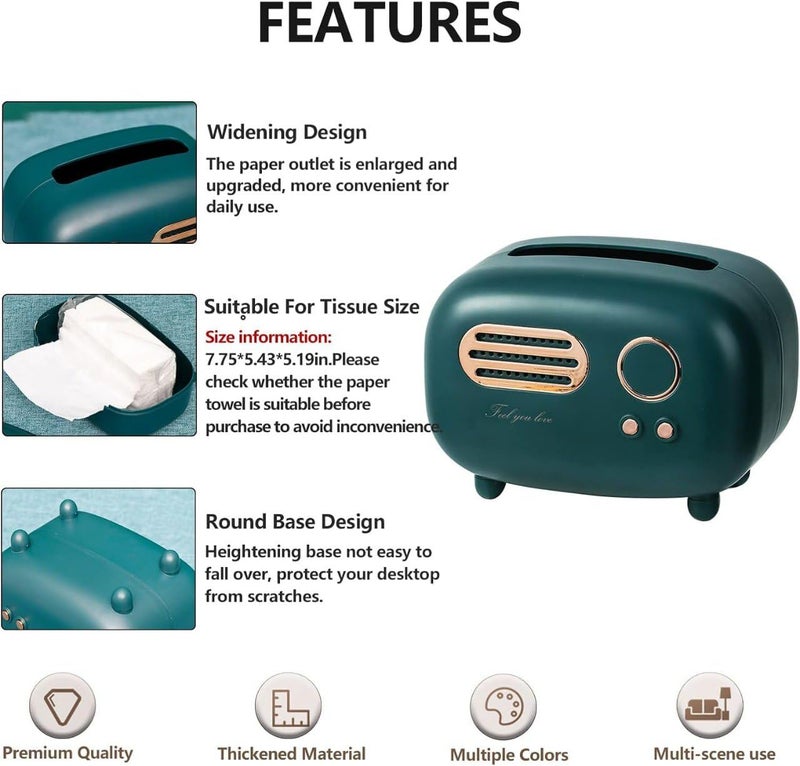 JAMBUVANTI Jenibri Radio Model Tissue Box Facial Tissue Box Napkin Organizer Vintage Paper Holder Paper Box Holder Desktop Decoration Tissue Holder Vanity Countertops face Napkin and Tissue Holder Green Radio - Image 4