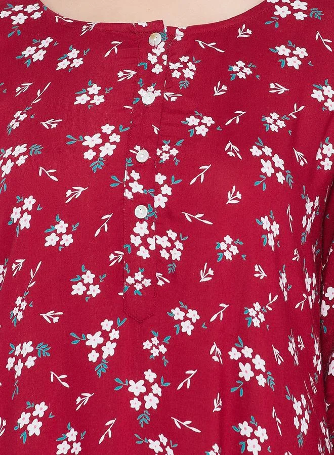 Clovia Clovia Women Maroon Floral 3/4 Sleeve Nighty Nightdress