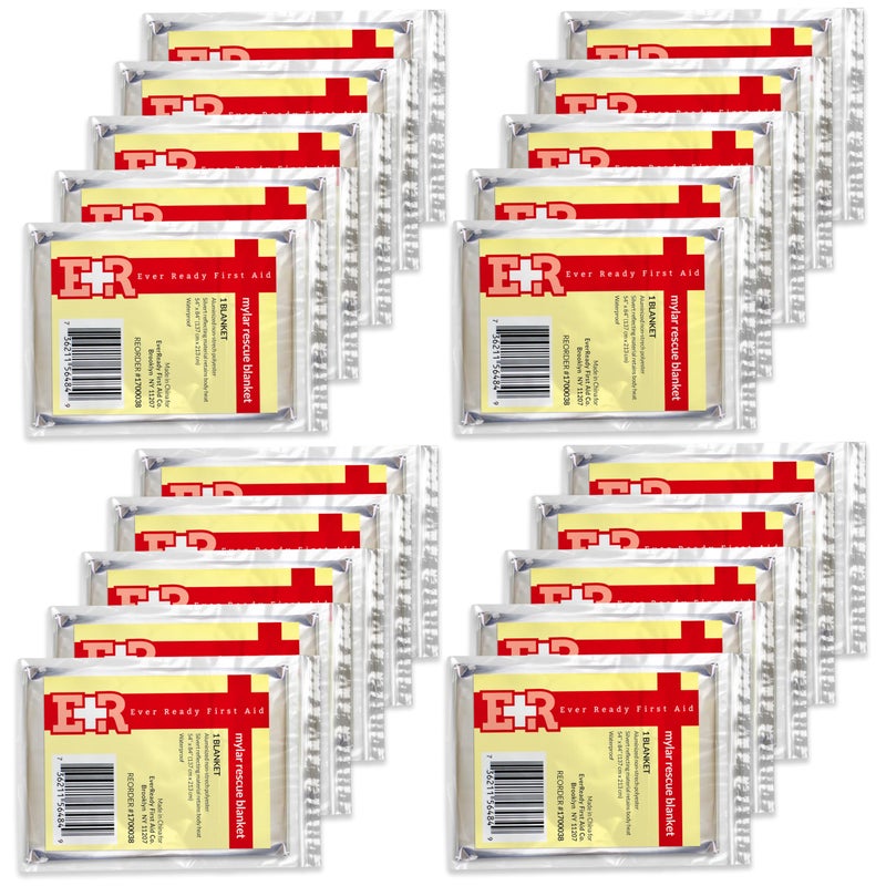 Ever Ready First Aid Mylar Rescue Blanket Large Silver Thermal Sheet for Emergency and Survival 54 x 84 20 Count