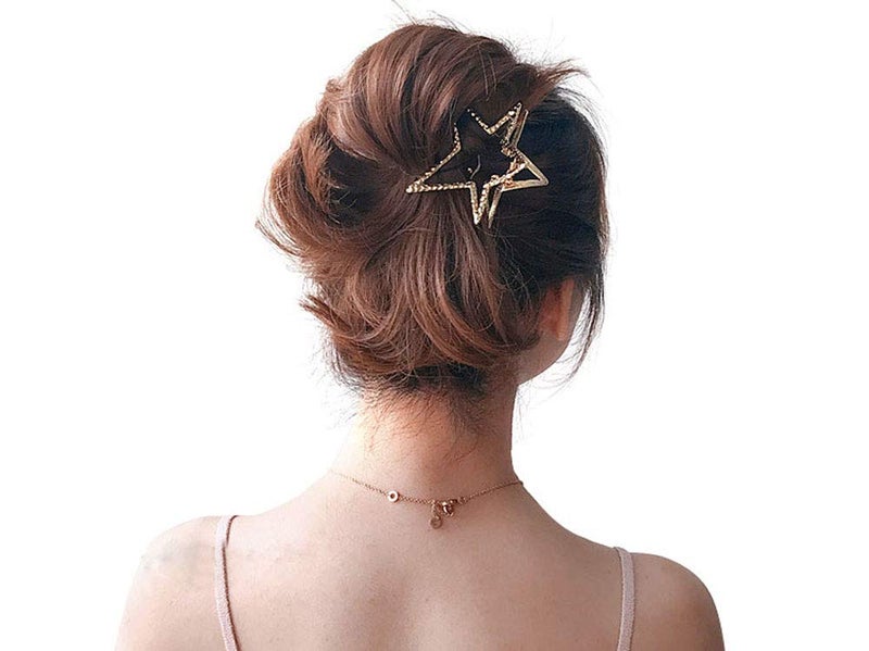 KINFENE Heartshaped or Stars Metal Hair Clips Claw Jaw with Teeth Comb Strong Grip for Long HairHair StylishFrench twistWedding Stars Silver