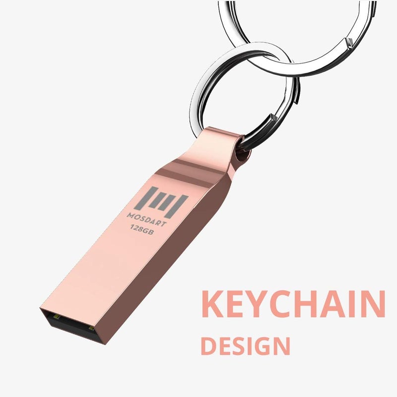 موس دارت حزمة من 2 محرك أقراص فلاش USB 2.0 بسعة 128 جيجابايت من المعدن، بنظام exFAT، محرك إبهام مع سلسلة مفاتيح، محرك قفز مقاوم للماء بسعة 128 جيجابايت، عصا ذاكرة 128 جيجابايت لتخزين البيانات والنسخ الاحتياطي، لون ذهبي وردي - Image 2