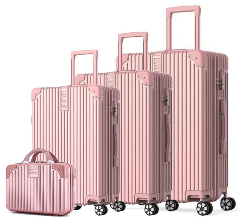 ZUIHAO Hard side 4-piece Suitcase with TSA Lock Lightweight Travel Suitcase with Spinner Wheels  Durable Carry On Luggage Sets for Family 14/20/24/28 inch Rose Gold - Image 1