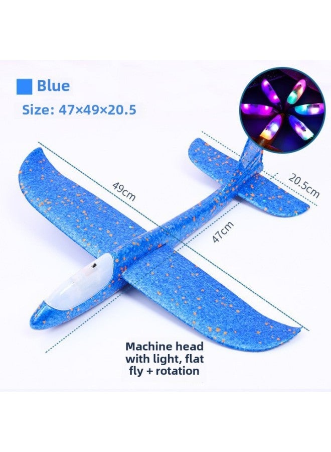Large Hand Throwing Aircraft Toy Light-emitting Outdoor Sliding Aircraft Children's Swing Throwing Gliding Foam Aircraft Model-Color:Handpiece Luminous Blue  - Image 1