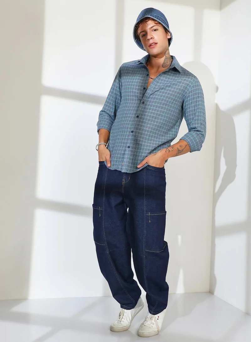 CAHOOT  Men's Icy Blue Micro-Tartan Plaid Shirt for Men | Best Price UAE