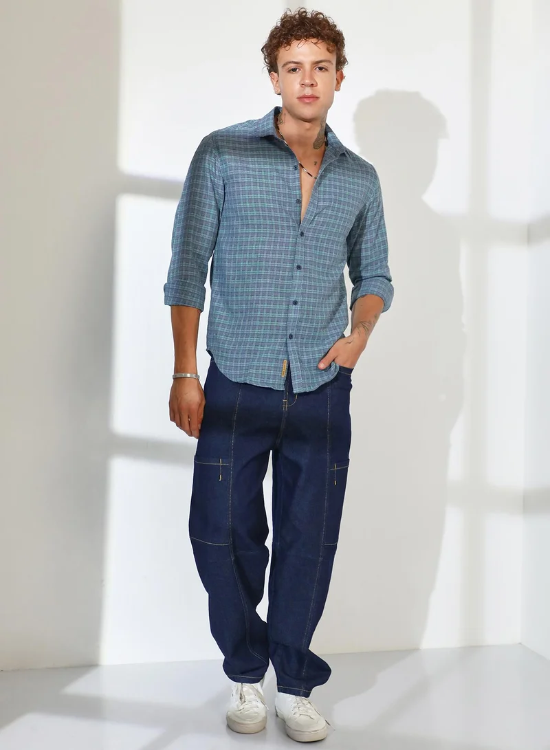 CAHOOT  Men's Icy Blue Micro-Tartan Plaid Shirt for Men | Best Price UAE