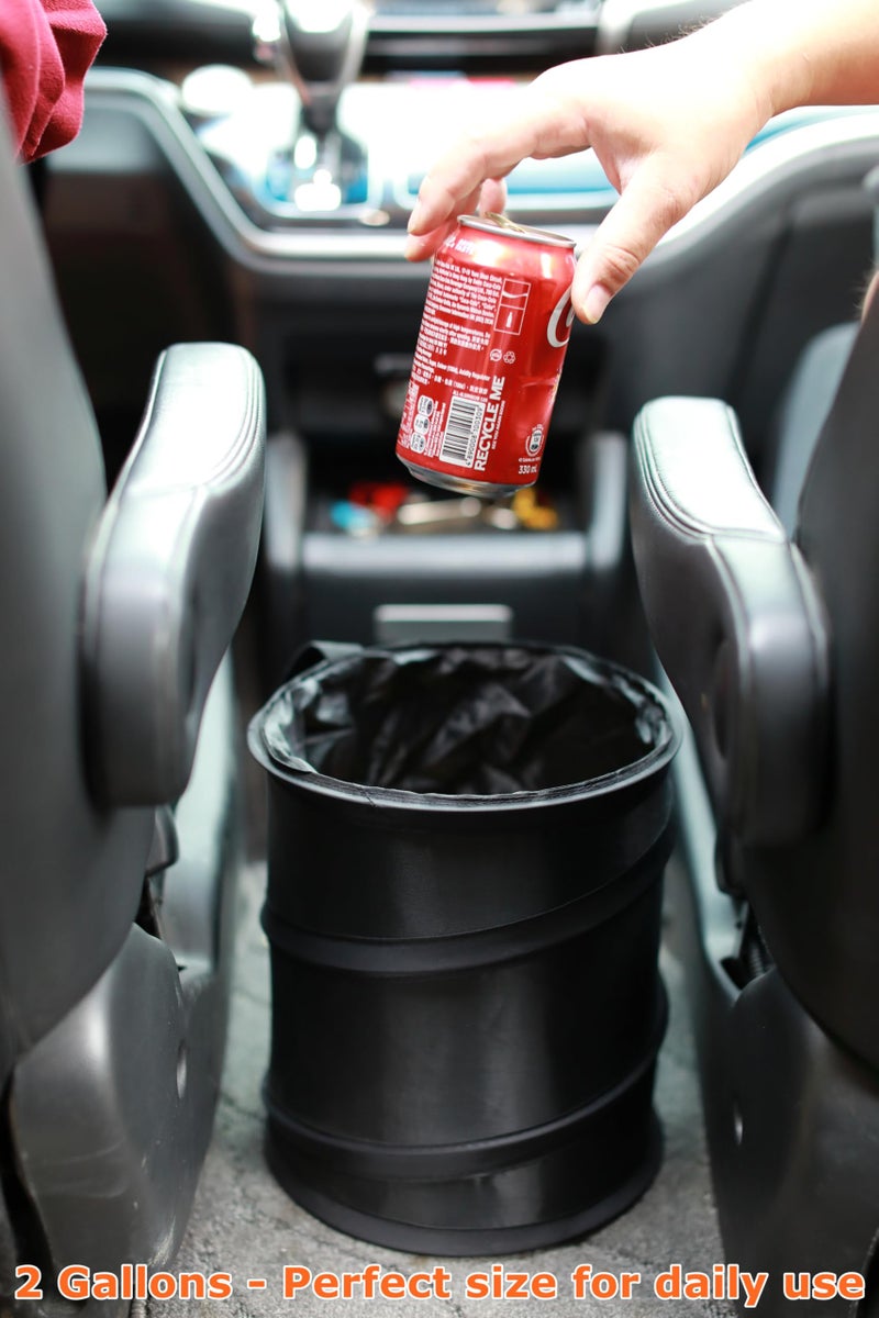 Ginsco 2Packs 2 Gallons New Leakproof Car Trash Can, Compact Trash Can Pop-up Collapsible Hanging Car Trash Bin with Hook and Loop, Waterproof PEVA Liner Open-Top Garbage Can for Cars Home Office - Image 3